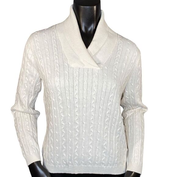 Studio Works Cable Knit Sweater Womens Size Medium Cozy Warm Wrapped Neck - Picture 1 of 6